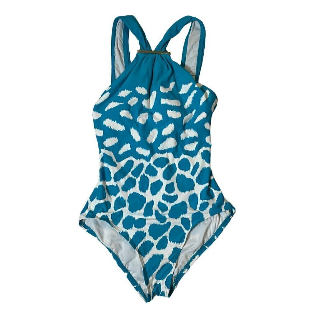 Michael Michael Kors Logo Bar High Neck One Piece Swim Suit size 6 with Print